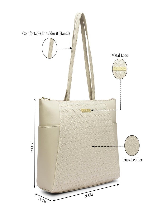 كابريس حقيبة حمل كبيرة من كابريس باتريشيا للنساء، متوافقة مع أجهزة الكمبيوتر المحمولة مقاس 14 بوصة | أنيقة ومتينة وواسعة مع جيوب متعددة وجيب خلفي بسحاب للعمل والسفر والاستخدام اليومي (بيج داكن) - Image 3